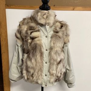 Vintage Blue Fox Belly with Leather Sleeves Jacket M